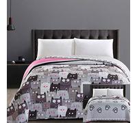 DecoKing 32367 colcha 240 x 260 cm colcha de microfibra acolchado de dos caras de fácil cuidado beige marrón cacao marrón gris acero antracita grafito negro blanco rosa gatos invasión