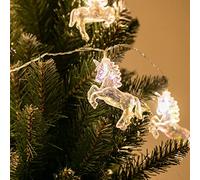 DecoKing Cadena de luces LED de 10 piezas con temporizador blanco cálido unicornio Rainbow Pony