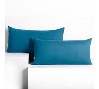 DecoKing 2 Fundas de Almohada de 40 x 120 cm, Jersey 100% Algodón Peinado, con Cremallera, Color Azul y ámbar