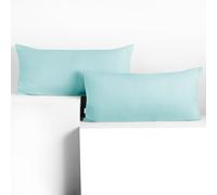 DecoKing 2 Fundas de Almohada de 40 x 120 cm, Jersey 100% Algodón Peinado, con Cremallera, Color Azul Claro y ámbar
