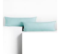 DecoKing 2 Fundas de Almohada de 40 x 200 cm Jersey 100% Algodón Peinado con Cremallera Azul Claro ámbar