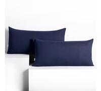 DecoKing 2 Fundas de Almohada de 40 x 80 cm Jersey 100% Algodón Peinado con Cremallera Azul Oscuro ámbar