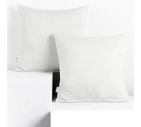 DecoKing 2 Fundas de Almohada de 50 x 50 cm, Jersey 100% Algodón Peinado, con Cremallera, Color Blanco y ámbar