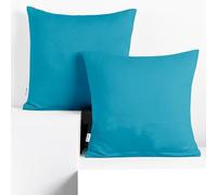 DecoKing 2 Fundas de Almohada de 50 x 50 cm, Jersey 100% Algodón Peinado, con Cremallera, Color Cian y ámbar