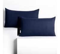 DecoKing 2 Fundas de Almohada de 50 x 60 cm, Jersey 100% Algodón Peinado con Cremallera, Color Azul Oscuro y ámbar