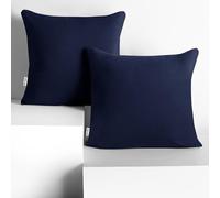 DecoKing 2 Fundas de Almohada de 80 x 80 cm, Jersey 100% Algodón Peinado, Cremallera, Azul Oscuro, ámbar