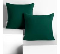 DecoKing 2 Fundas de Almohada de 80 x 80 cm, Jersey 100% Algodón Peinado, con Cremallera, Color Verde y ámbar