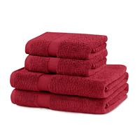 DecoKing Juego de 4 toallas de mano de algodón de alta calidad, 525 g/m², 2 toallas de mano de 50 x 100 cm y 2 toallas de baño de 70 x 140 cm, rojo oscuro, burdeos, rojo y rojo absorbente