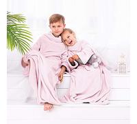 DecoKing Manta Infantil con Mangas de Microfibra y Bolsillos Forro Polar Suave y cálido con Compartimento para los pies 90x105 cm Rosa Claro Lazy Kiddo