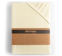 DecoKing 150x200-160x200 cm (Cama 150x200) 100% Algodón Peinado Sábana Bajera Ajustable Jersey Crema Amber Collection