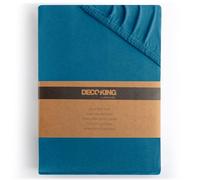 DecoKing Sábana Bajera Ajustable 180x200-200x200 cm 100% Algodón Peinado Jersey Suave Sabana 180x200cm - 200x200cm Azul Amber