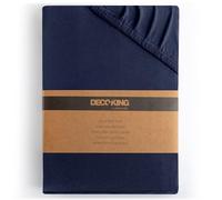 DecoKing Sábana Bajera Ajustable 180x200-200x200 cm 100% Algodón Peinado Jersey Suave Sabana 180x200cm - 200x200cm Azul Oscuro Amber