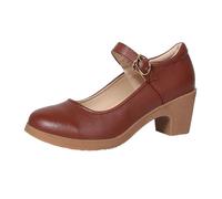 Decolte - Zapatos de verano para mujer, zapatos de tacón elegante, de moda, puntera cerrada, Mary Jane, para boda, Brown, 38 EU