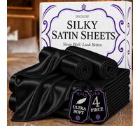 DECOLURE Juego de sábanas de satén tamaño King, 4 Piezas, sábanas de satén con Tacto de Seda, Elegantes, sedosas, Suaves, hipoalergénicas, sin Arrugas, con Bolsillo Profundo (Negro)