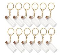 DECOMELODY 12 Frascos de Vidrio Transparente de 5 Ml con Tapón de Corcho y Llavero Metálico Mini Botellas para Manualidades DIY Botellitas Decorativas para Bodas Fiestas y Regalos