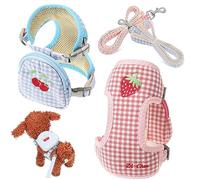 DECOMELODY 2 Piezas Arnés para Perros Pequeños con Mochila Desmontable Correa y Bolsillo para Snacks y Resistente para Cachorros de Azul y Rosa