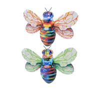 DECOMELODY 2 piezas Decoración de Pared Abeja de Hierro Colorida con Alas Verde y Naranja Adorno Artístico para Jardín y Patio Escultura Metálica Realista para Interiores y Exteriores