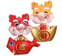 DECOMELODY 2 Piezas Figuras de Dragón de Resina de Figuras Animales para Decoración de Salpicadero de Coche y Hogar Adornos Color Rojo y Amarillo con Significado de Buena Fortuna