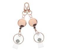 DECOMELODY 2 Piezas Llavero Retráctil de Aleación para Tarjetas de Identificación y Uso Múltiple con Clip Seguro y Banda Elástica Rosa Dorado