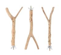 DECOMELODY 3 Piezas Soporte para Loros de Madera Natural Resistente y Seguro con Barra para Moler y Garras Juguete para Masticar y Ejercicio de Aves Pequeñas Mediano Grande para Periquitos y