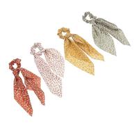 DECOMELODY 4 Coleteros Elásticos Lazo Floral Pañuelos Pelo en Colores Ladrillo Jengibre y Verde Accesorios Decorativos para Mujer Diademas Decorativas para Peinados y Coletas