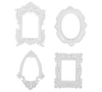 DECOMELODY 4 Marcos Pequeños Blancos Vintage de Resina, Mini Marcos Decorativos para Fotos, Joyas y Manualidades, Estilo Europeo, Set de 4 Piezas para Decoración de Fiestas y Hogar
