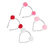 DECOMELODY 4 piezas Diadema para Pompones Peludos Color Rosa Rojo Sandía Rojo y Accesorio de Cabeza Divertido para Fiestas y Disfraces