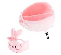 DECOMELODY Almohada de Viaje Máscara de Ojos con Diseño de Conejo Almohada Ergonómica para Cuello Rosa Portátil para Coche Oficina y Descanso