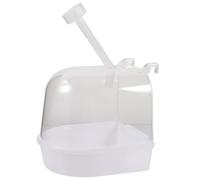 DECOMELODY Bañera para Pájaros de Color con Orificios, Caja de Ducha Colgante para Loros y Periquitos, Bañera Práctica y Transparente para Jaulas, Incluye Bebedero para Mascotas