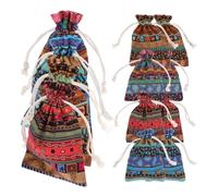 DECOMELODY Bolsas de Algodón y Lino 14x10 Cm Estilo Étnico Egipcio, 12 Piezas (4 Diseños X 3 Unidades), Bolsitas Cordón para Regalos, Joyería y Almacenamiento Pequeño