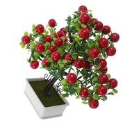 DECOMELODY Bonsái de Manzano Artificial Realista en Maceta Blanca, Adorno de Frutas Falsas Rojo Intenso para Decoración de Mesa en Salón, Cocina y Oficina, Planta sin Mantenimiento, Fruta