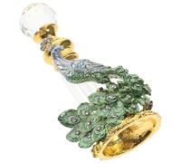 DECOMELODY Botella de Perfume Recargable de Vidrio Vintage 4ml Color Verde Diseño de Pavo Real y Diamante Claro, Envase Vacío Antigoteo para Aceites Esenciales, Aromaterapia y Uso Doméstico