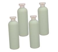 DECOMELODY Botellas de Champú de Viaje Reutilizables 400ml, Set de 4 Piezas de Plástico Verde Diseño Estilizado y Sellado Hermético para Maleta