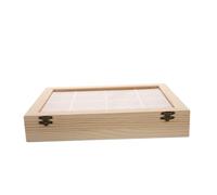 DECOMELODY Caja Expositora De Madera Para Rocas Con 16 Compartimentos y Tapa Transparente, Organizador Para Colecciones De Minerales y Cristales, Estuche De Almacenamiento Para Muestras Científicas