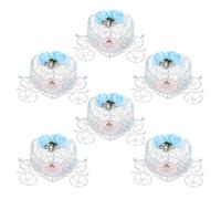 DECOMELODY Cajas para Dulces de Boda 6 Piezas Forma de Carruaje de Hierro Azul Cajitas Rellenables Apertura en Forma de Corazón Recuerdos para Fiestas y Despedidas de Soltera
