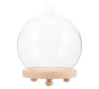 DECOMELODY Campana de Cristal Redonda 15 Cm de Diámetro Base de Madera para Decoración, Cubierta a Prueba de Polvo para Flores Inmortales y Exhibición de Plantas Artificiales