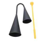 DECOMELODY Campana De Doble Trompeta Negra 18x5x3 Cm Con Palo De Madera, Instrumento De Percusión Tradicional Latino, Campana Agogo Para Música y Educación Infantil