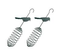 DECOMELODY Comedero Metálico Colgante para Pájaros de Jardín, 2 Unidades, Color Verde Oscuro, Dispensador para Bolas de Grasa, Contenedor Resistente para Alimentación al Aire Libre