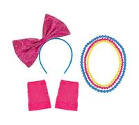 DECOMELODY Conjunto de Accesorios Disco para Mujer 80S Neón Retro Diadema Lazo Collar y Guantes sin Dedos para Fiestas Graduaciones y Disfraces Vintage 80