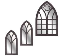 DECOMELODY Espejo de Pared Decorativo Ventana Arqueada 3 Piezas Marco de Madera Rústica Tamaño 12X6 Pulgadas Espejo para Dormitorio Entrada y Baño Estilo Catedral Vintage para