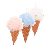DECOMELODY Esponja de Baño Exfoliante de Malla Densa Cuerda Gruesa para Adultos y Bebés, Pack de 3 Piezas de Pe para Limpieza Corporal