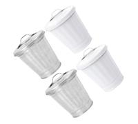 DECOMELODY Juego de 4 Cubos de Basura Tapa Contenedores de Residuos de Hierro Colores Blanco y Natural Compactos para Salón y Dormitorio Contenedores de Almacenamiento Prácticos para