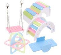 DECOMELODY Juguete Fitness para Hámster con Columpio Rosa Casita Colorida Puente Arcoíris y Balancín Azul Casa de Ejercicio Multifuncional para Hámsters y Cobayas Pequeñas