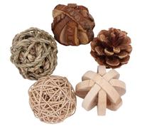 DECOMELODY Juguetes Masticables para Hámster de Madera Maciza, Set de 5 Piezas, Diseño de Rama de Manzano, Juego Educativo para Roedores y Mascotas Pequeñas