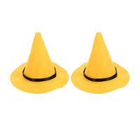DECOMELODY Sombrero de Bruja de Halloween Amarillo de Fieltro Grueso Sombrero Puntiagudo de Mago Medieval de Ala Ancha para Disfraz 2 Piezas Unisex para Fiestas y Cosplay