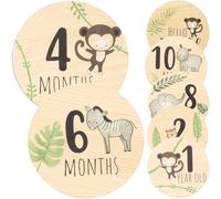DECOMELODY Tarjetas Mensuales de Madera para Ñiño 7 Piezas Carteles Redondos de Crecimiento Infantil Accesorios Fotográficos para Recién Nacidos y Seguimiento del Primer Año