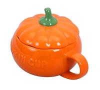 DECOMELODY Taza de Cerámica con Tapa Forma Calabaza Halloween Mediana Resistente y Antiquemaduras para Bebidas y Duraderas