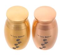 DECOMELODY Urnas Conmemorativas para Cenizas de Perros y Gatos Juego de 2 Piezas Metálicas Pequeñas con Compartimentos para Pelo y Dientes Diseño con Huella de Pata en Color Dorado y Rosa