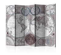 decomonkey Biombo Mapa del Mundo 225x172 cm Separador Bilateral con Impresión a en el Lienzo Decoracion con Imagen Impresa Grande Biombos de Dormitorio Compás Vintage Continentes Gris Retro