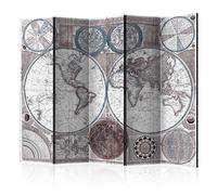 decomonkey Biombo Mapa del Mundo 225x172 cm Separador Unilateral con Impresión a en el Lienzo Decoracion con Imagen Impresa Grande Biombos de Dormitorio Compás Vintage Continentes Gris Retro